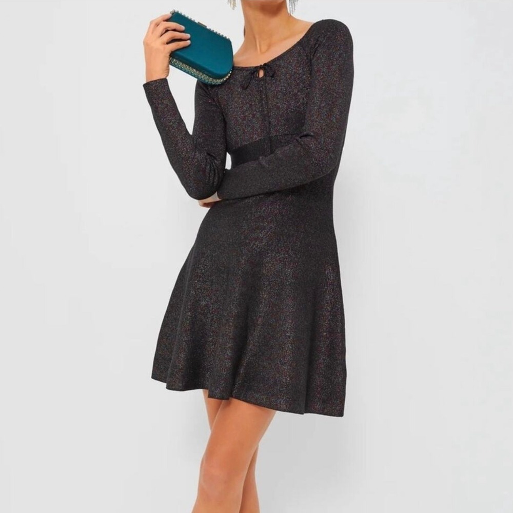 Hyacinth House Tuckernuck Black Rainbow‎ Shimmer Selena Knit Dress Medium NWT